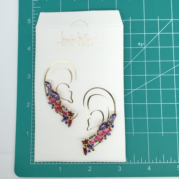 Nicole Miller Pink Purple Rhinestone Ear Crawler Earrings Eras Tour Taylor Swift - Picture 4 of 5
